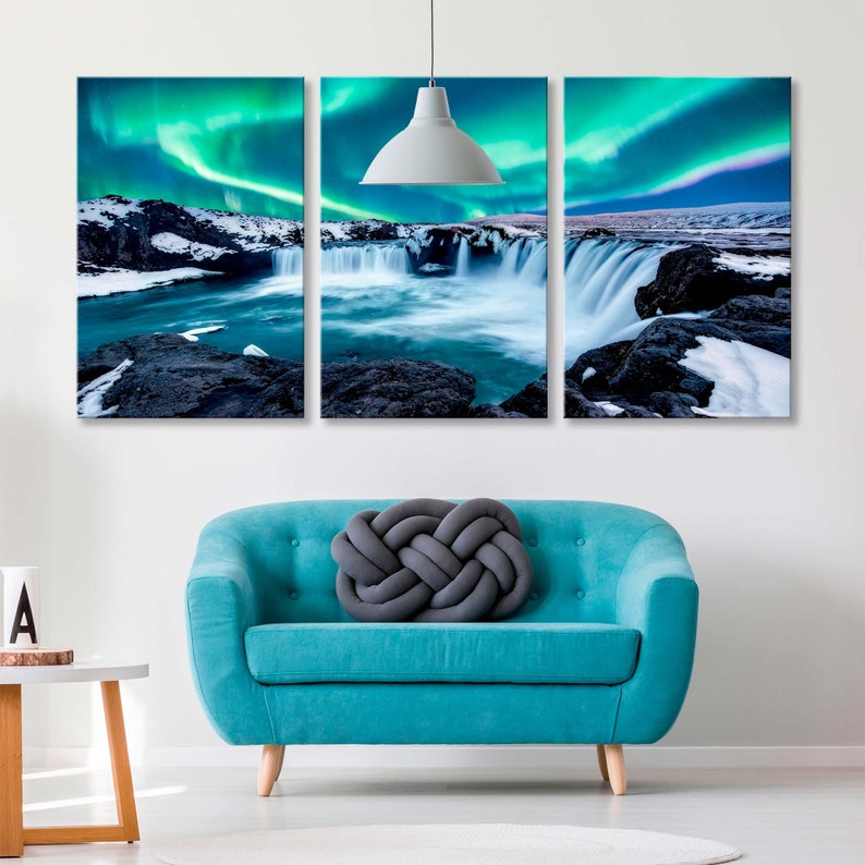 Godafoss Waterfall Canvas Print, Iceland Northern Lights Wall Art - Etsy