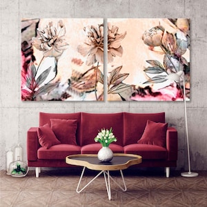 Interior Gecoration,Pink Peonies Canvas Wall, Pink Peonies Wall, Peonies Deco, Peonies Painting Art, Peonies Canvas Wall, FlowersWall Art,