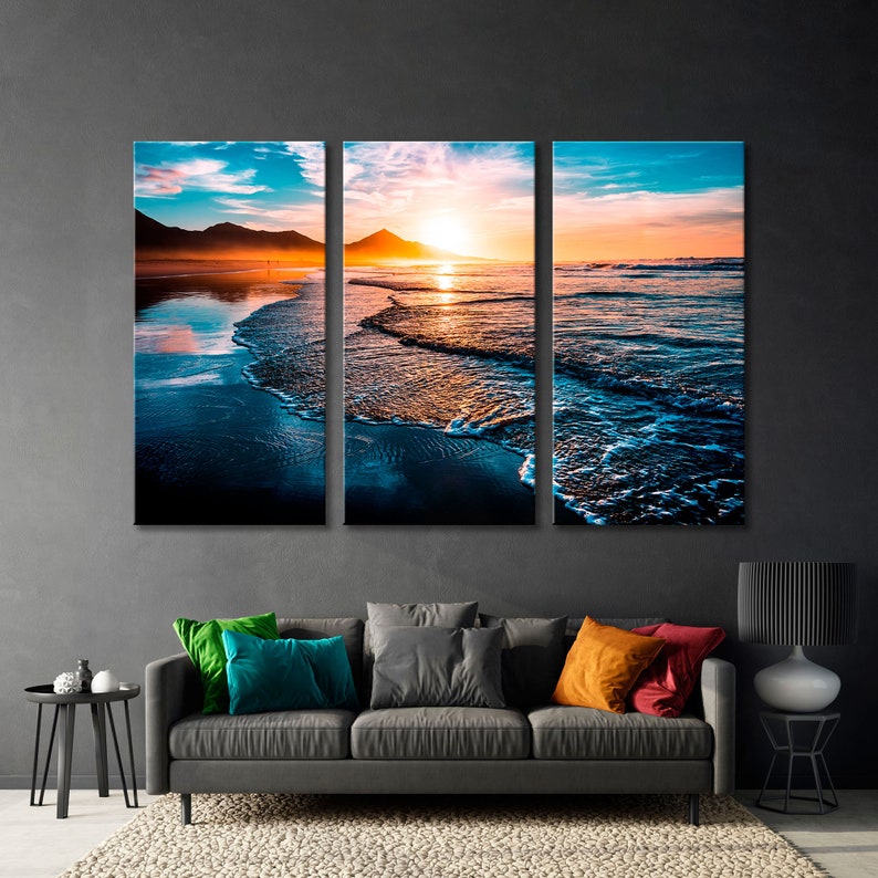 Sunset Mountain Beach Canvas Print, Seascape Wall Art - Etsy