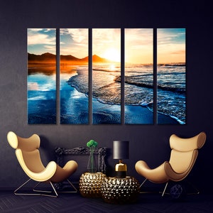 Sunset Canvas Print, Ocean Canvas Print, Ocean Beach Wall Art, Water Wall Art, Blue Sea and Sky Artwork, Fantasy Wall Art , Waves Wall Print