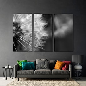 Flower Wall Art, Flowers Canvas Print, Gray Decor Wall Art, Gray Decor Canvas Print Art, BW Flowers Wall Print, Dandelion Wall Print Art