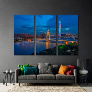 Liede Bridge Canvas Print Art, Guangzhou City Wall Print, Bridge Canvas Art, Architecture Wall Art, Tower Decor Wall Art, China Wall Art
