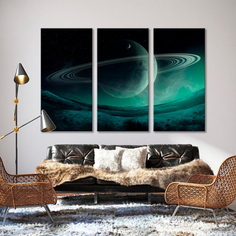 Night Sky Canvas Print, Fantasy Decor Print, Fantasy Space Canvas Art, Planet Canvas, Fantasy Wall Art, Space Decor Print, Black Decor Print 3 Panels