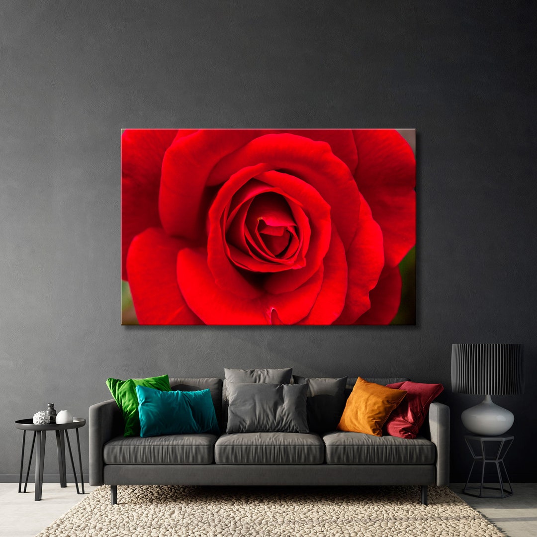 Red Rose Wall Decor, Red Rose Canvas Print, Red Rose Close up Wall Print, Flowers Decor Wall