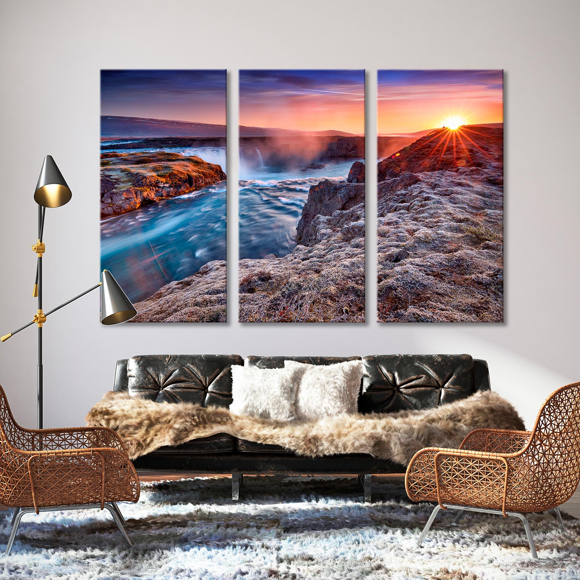 Godafoss Waterfall Canvas Art, Iceland Sunrise Landscape - Etsy UK