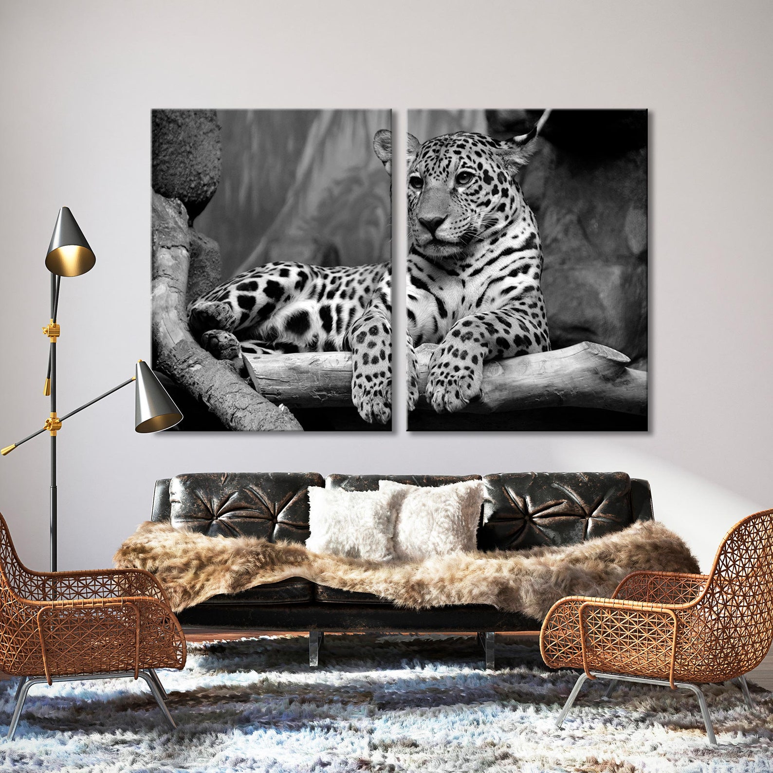 Jaguar Canvas Wall Jaguar Canvas Print Art Black White Wall Etsy