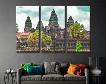 Angkor Wat Siem Reap Canvas Print, Angkor Wat Wall Art, Architecture Print Art, Cambodia Canvas Art, Cambodia Wall Art, 3 Panels Canvas Art