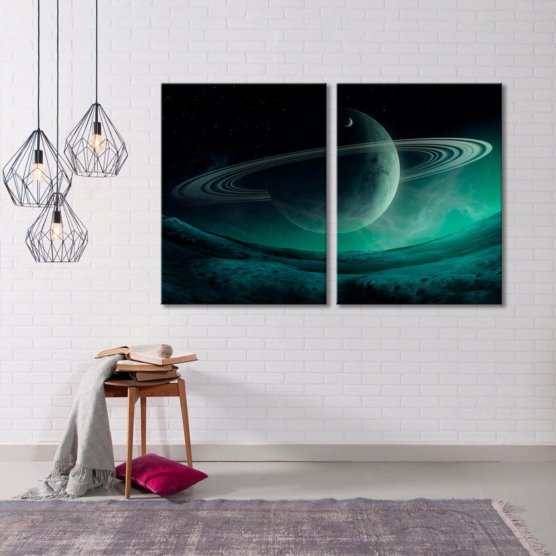 Night Sky Canvas Print, Fantasy Decor Print, Fantasy Space Canvas Art, Planet Canvas, Fantasy Wall Art, Space Decor Print, Black Decor Print 2 Panels