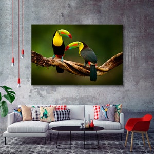 Wilde Natur Kunst, Natur Wandkunst, Naturdruck, Vögel Tukan Kunst, Vögel Leinwanddruck, Tukan Vögel Wand, mehrfarbige Dekorkunst, Vogelwand