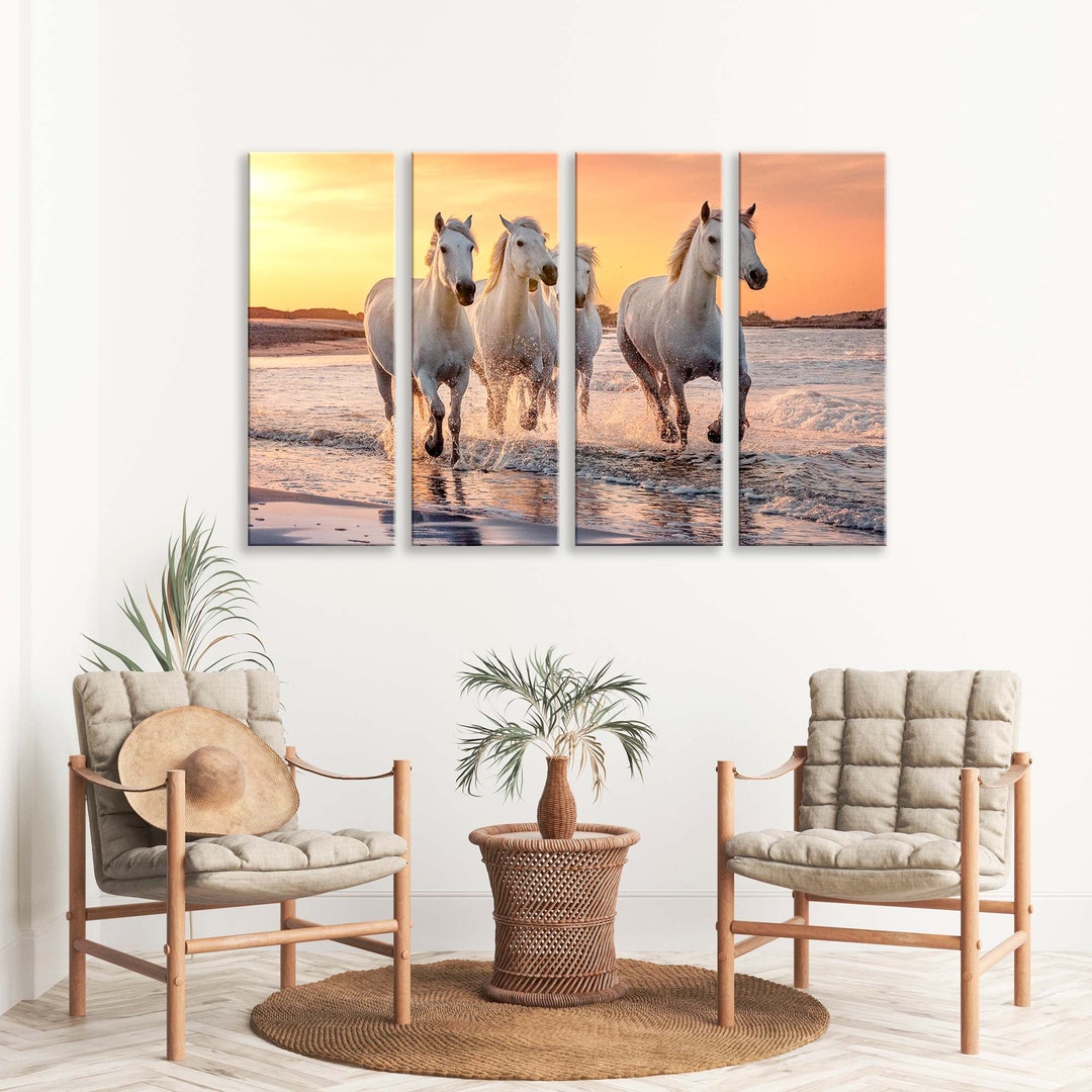 White Horses Art, White Horses Canvas, Horses Art, Horses Decor, Horses