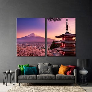 Pagoda Chureito Canvas Wall Art, Japan Architecture Canvas Art, Mt. Fuji Print Wall Art, Scenery Canvas Wall Print, Landscape Canvas Art
