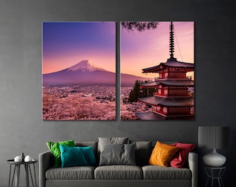Pagoda Chureito Canvas Wall Art, Japan Architecture Canvas Art, Mt. Fuji Print Wall Art, Scenery Canvas Wall Print, Landscape Canvas Art