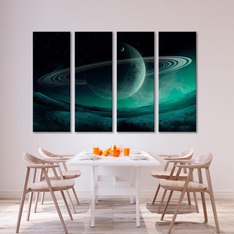 Night Sky Canvas Print, Fantasy Decor Print, Fantasy Space Canvas Art, Planet Canvas, Fantasy Wall Art, Space Decor Print, Black Decor Print 4 Panels