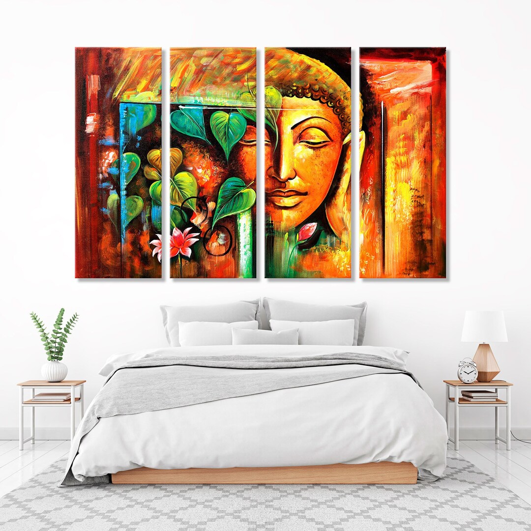 Meditating Buddha Canvas Wall Art, 4 Panel Giclee Print - Etsy