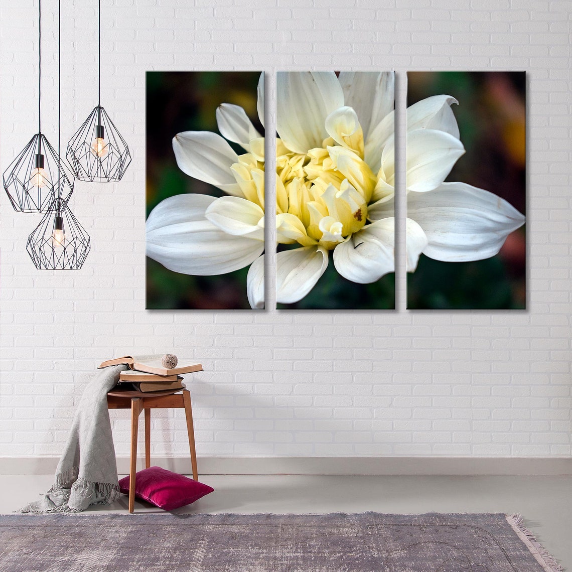 Flowers Canvas Print White flower WallArt Black White Canvas | Etsy