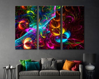 Abstraction Light Canvas Print, Color Canvas Art, Multi-Colored Lights Canvas Art, Abstraction Canvas Wall Art, Black Background Canvas Art