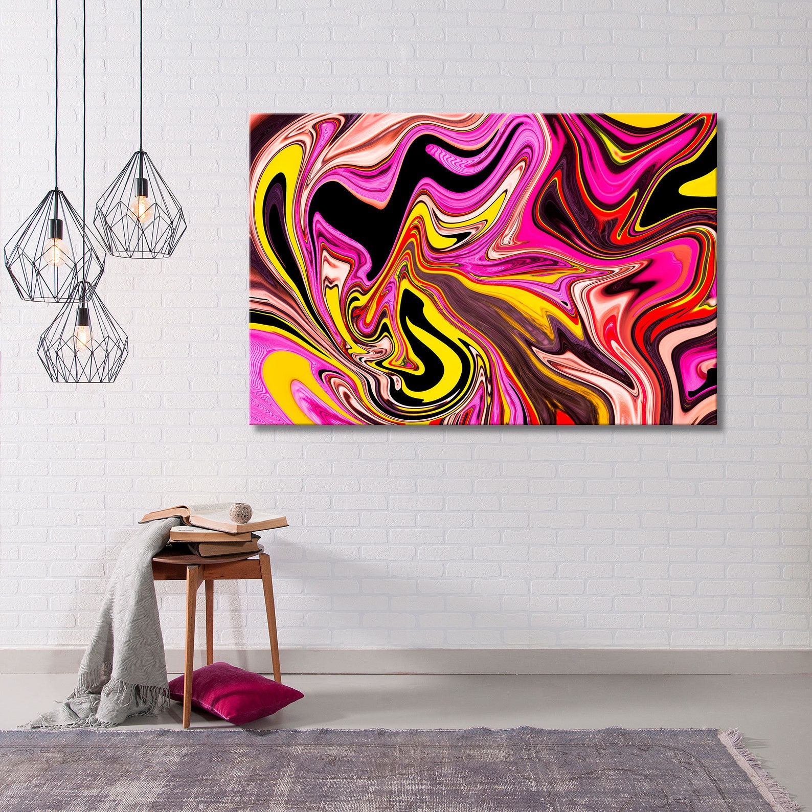 Abstraction Canvas Art Wall Pink Background Art Color Etsy