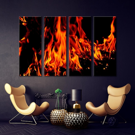 Black Red Wall Art Flame Canvas Art Black Red Abstraction Etsy