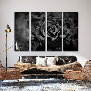 Black Rose Close up Decor Wall, Rose Canvas Art, Flower Closeup Wall Print, Black Flower Decor Wall Print, Flora Wall Art, Nature Canvas Art
