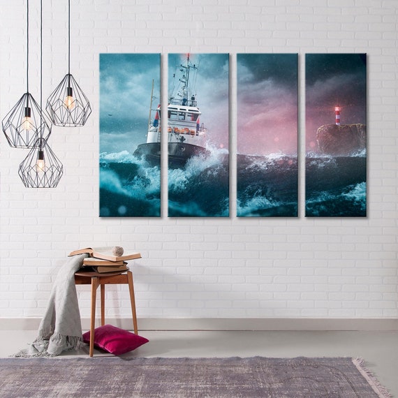 Lighthouse Storm Giclee Canvas Print, Seascape Wall Art