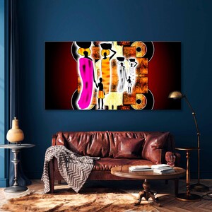 Art déco africain. Silhouettes de femmes africaines.  Style ethnique africain. Peinture de style africain. Style artistique africain. Famille. Style ethnique.