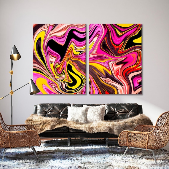 Abstraction Canvas Art Wall Pink Background Art Color Etsy
