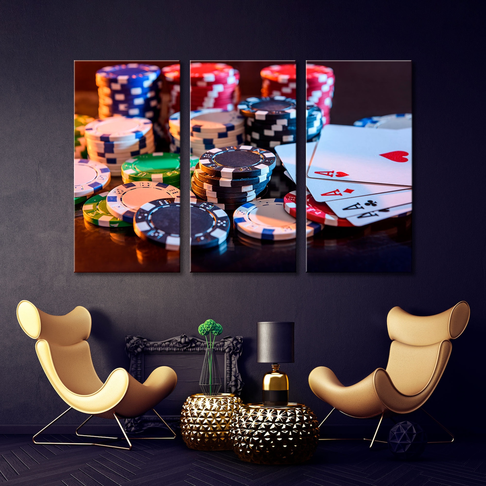 Playing Cards Canvas Art Poker Chips Wall Art Poker Chips Etsy