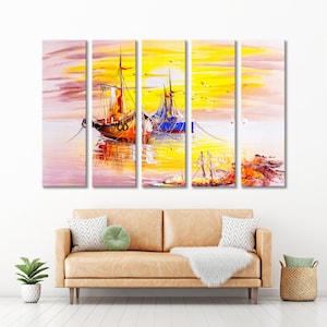 Oil Painting Sailboats Canvas, Seascape Painting, Sea Decor, Bright Background, Ship Wall, Marine Print Art, Seascape Canvas, Сolorful Print