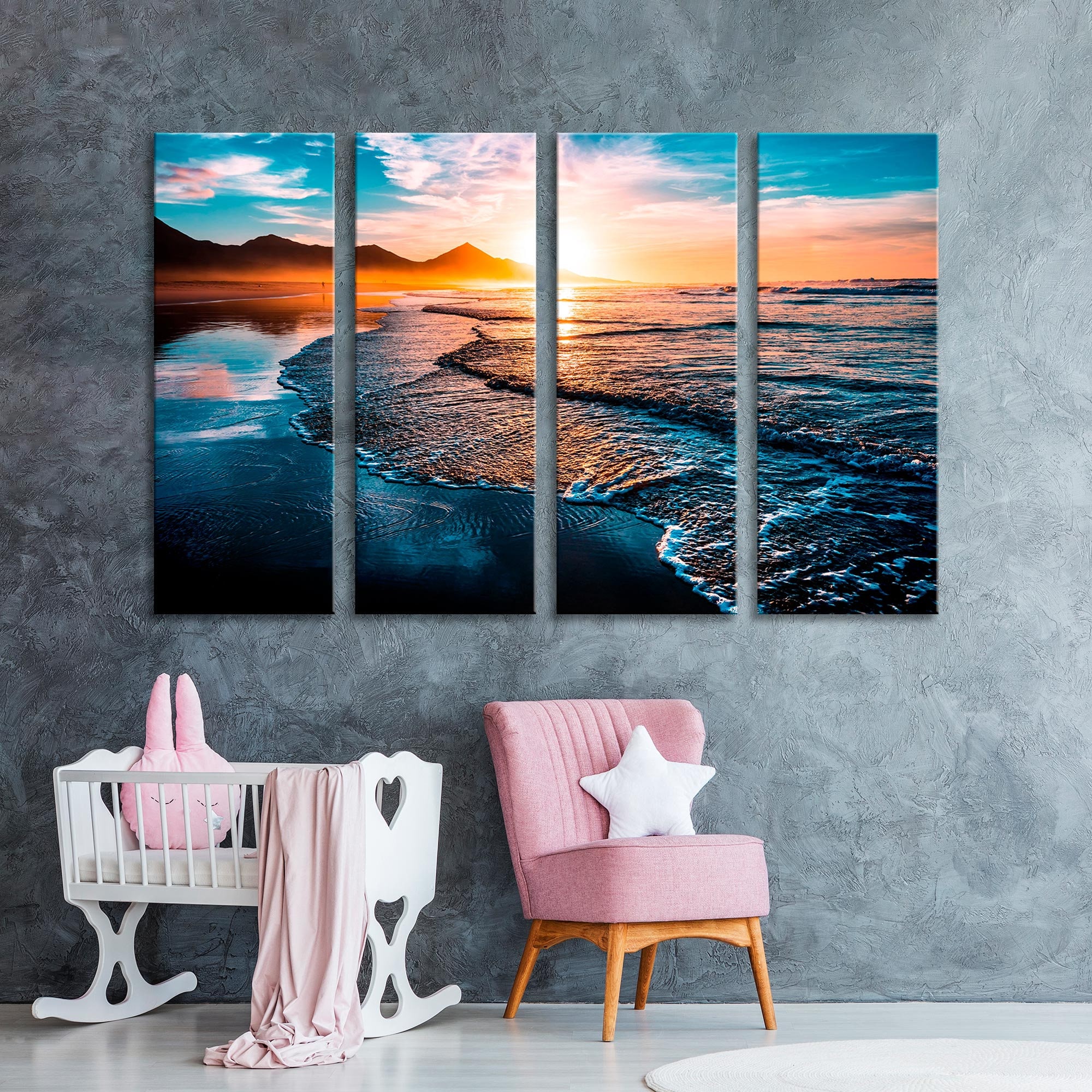 Sunset Mountain Beach Canvas Print, Seascape Wall Art - Etsy