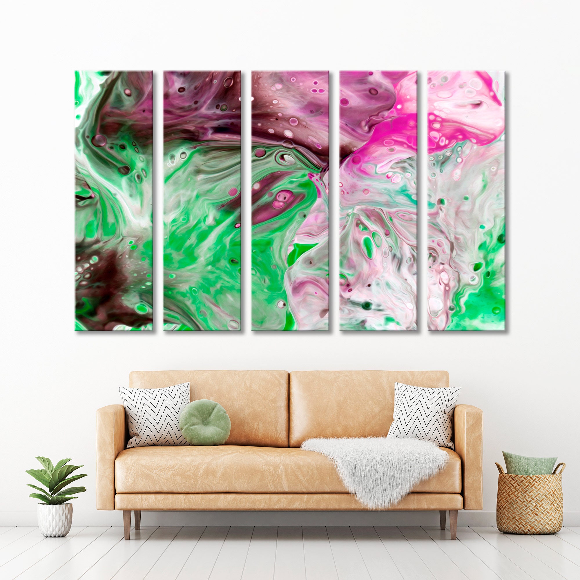 Abstraction Canvas Art Color Background Wall Art Pink Green - Etsy UK