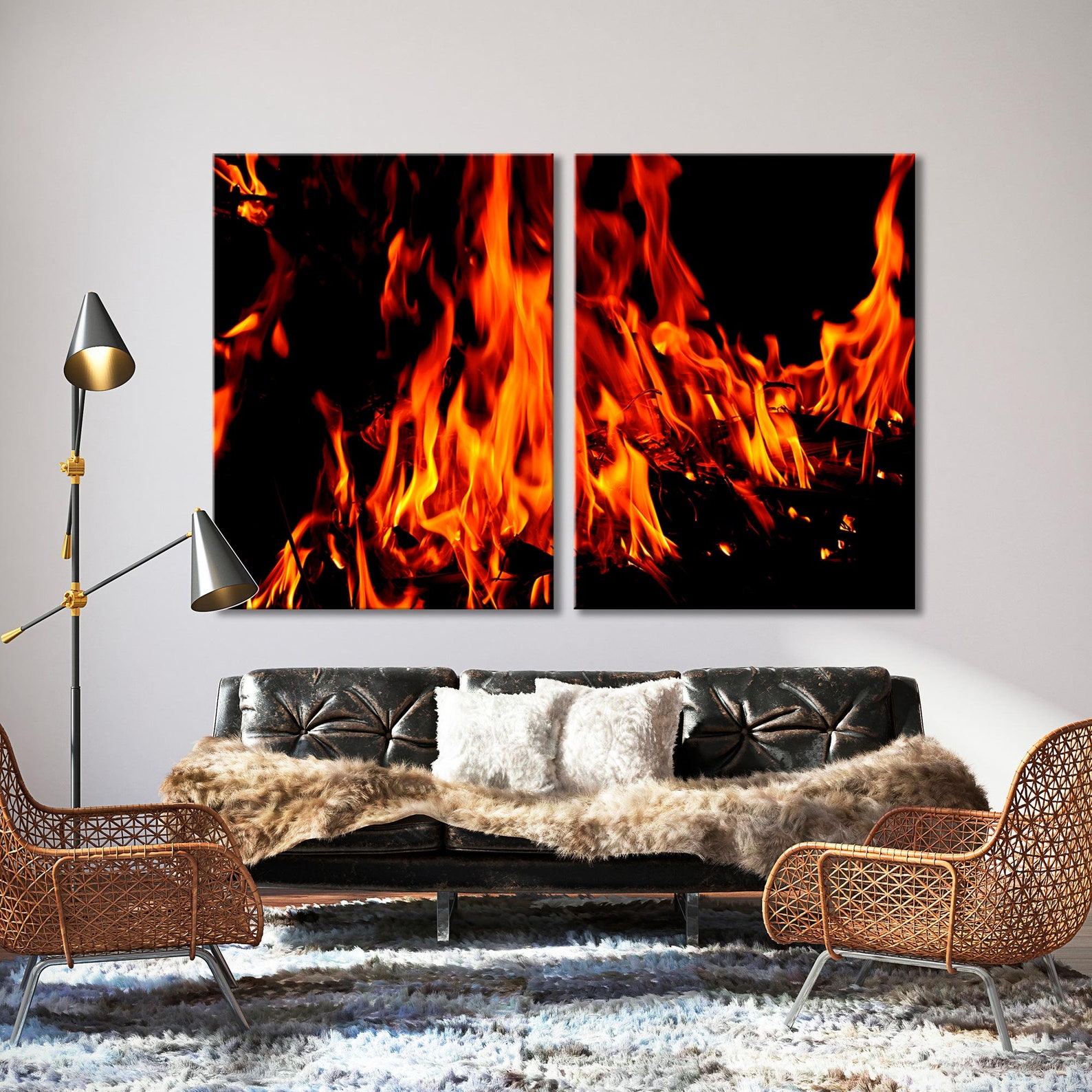 Black Red Wall Art Flame Canvas Art Black Red Abstraction Etsy