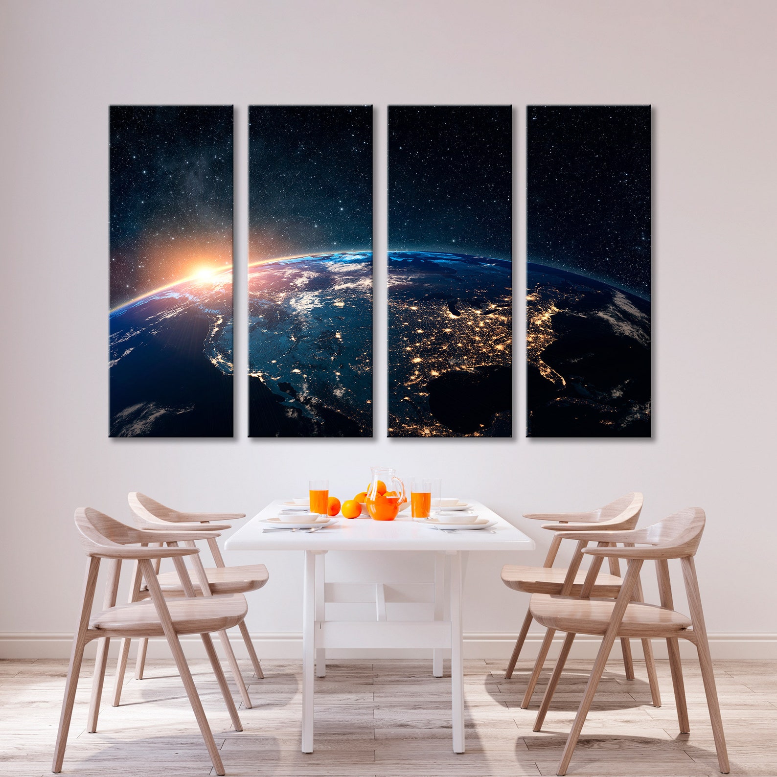 Earth Canvas Wall Art Space Canvas Art Earth Night Etsy