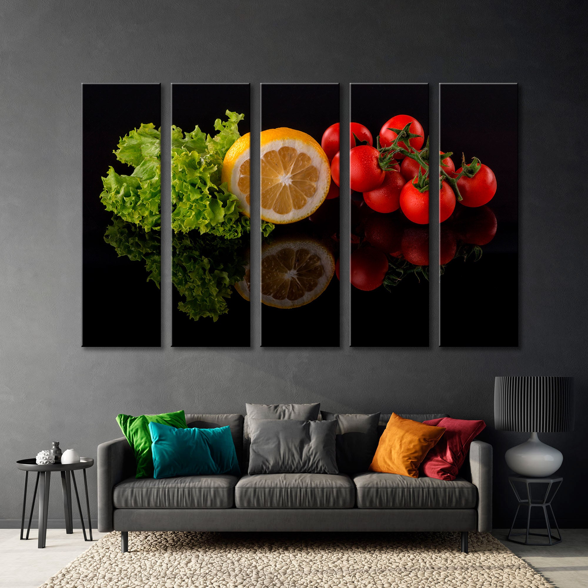 food photography canvas print: kitchen & restaurant... Food Canvas Print, Lemon, Tomatoes, Lettuce, Kitchen Wall Art - Etsy