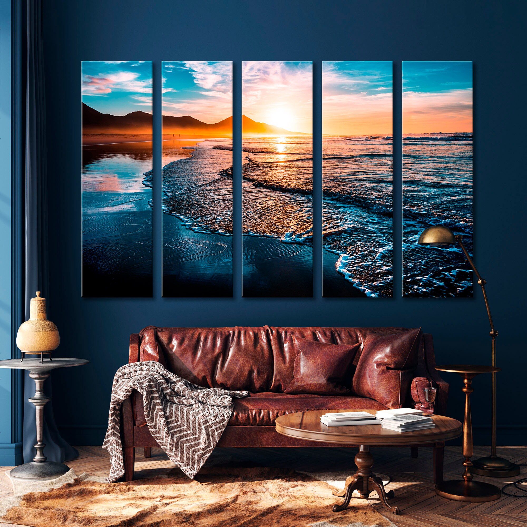 Sunset Mountain Beach Canvas Print, Seascape Wall Art - Etsy