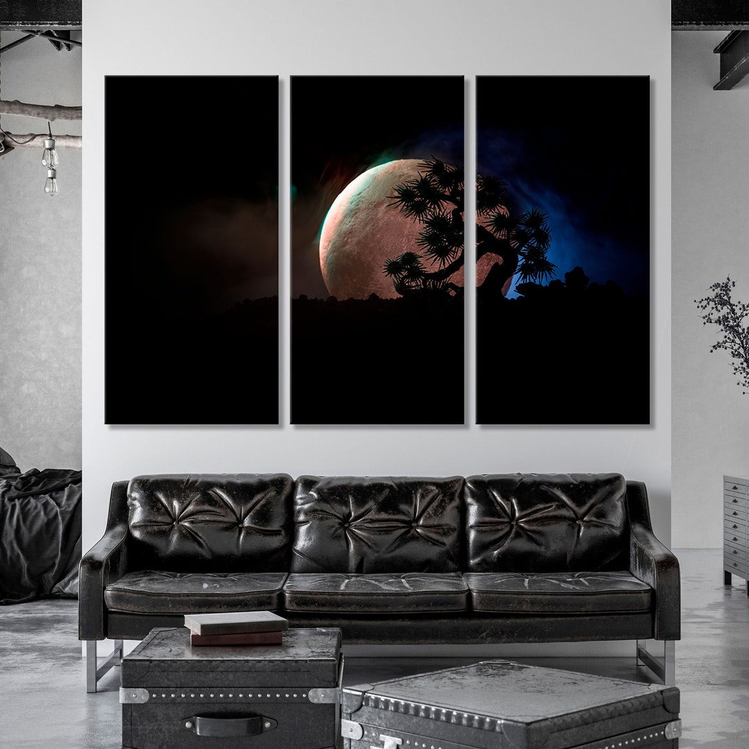Full Moon Print Art, Moon Tree Art Decor, Full Moon Tree Canvas Print ...