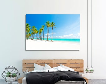 Kokosnussbaum-Küste Leinwanddruck, blauer Himmel-Strandwandkunst