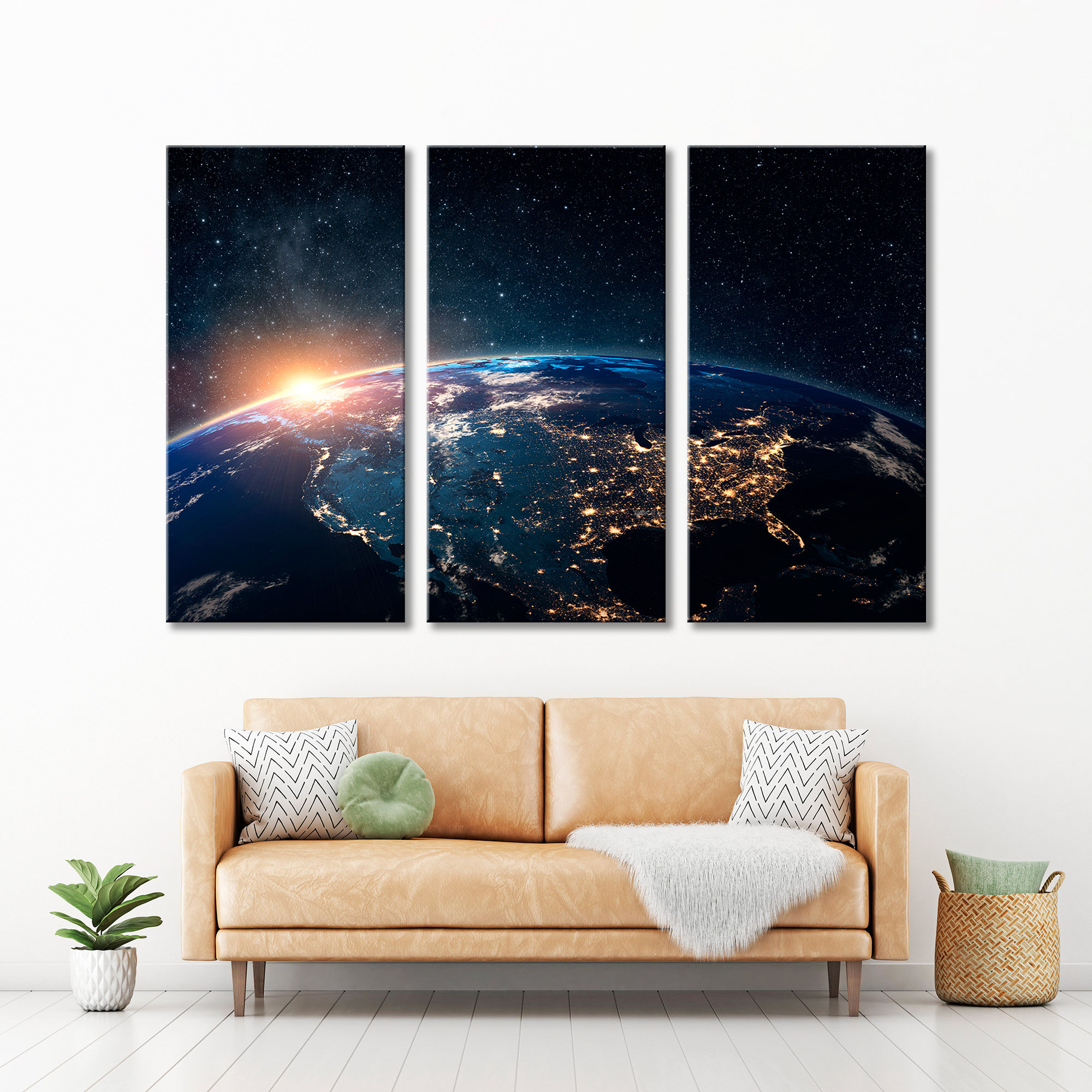 Earth Canvas Wall Art Space Canvas Art Earth Night Etsy