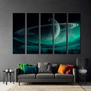 Night Sky Canvas Print, Fantasy Decor Print, Fantasy Space Canvas Art, Planet Canvas, Fantasy Wall Art, Space Decor Print, Black Decor Print 5 Panels