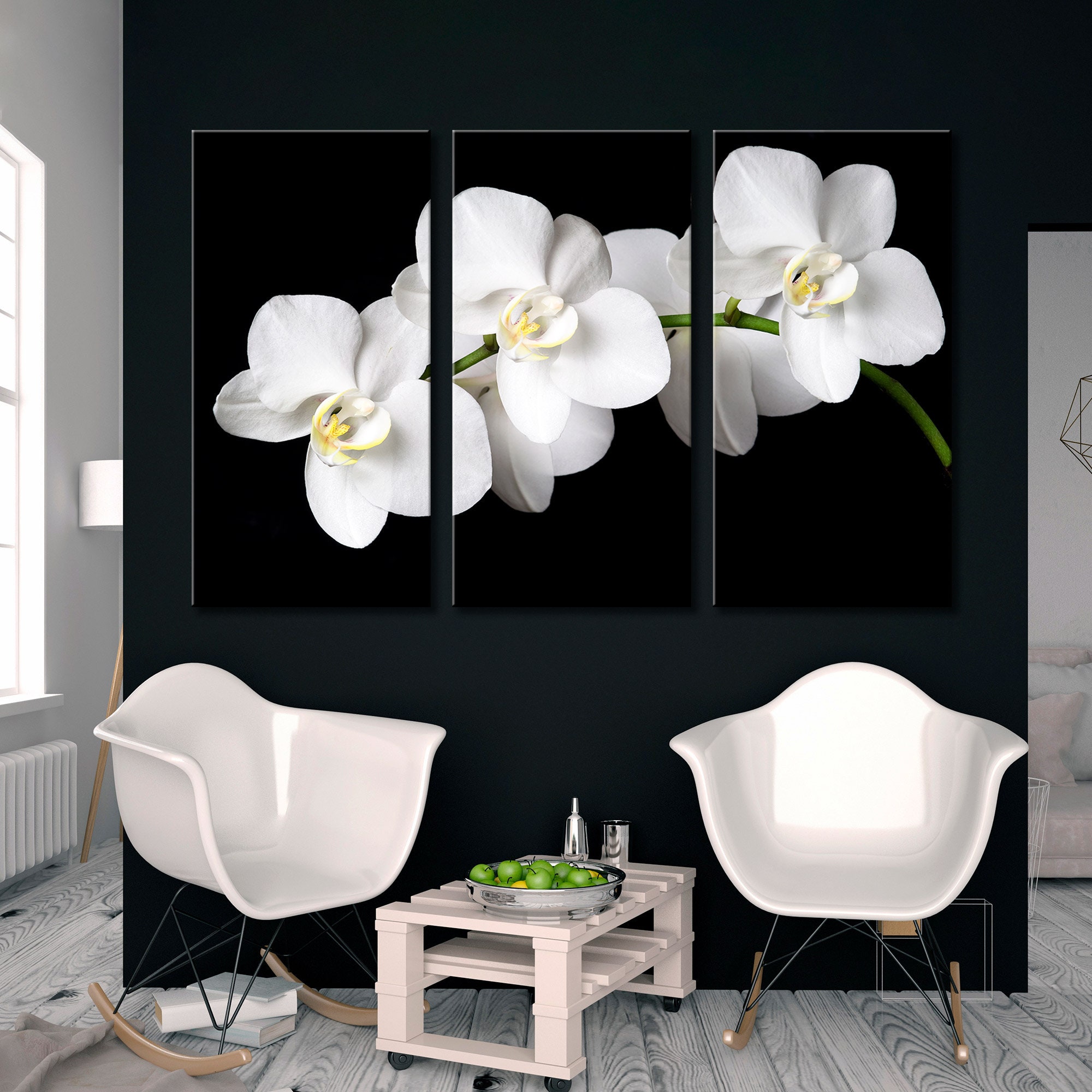 White Orchids Wall Art Black White Canvas Print Black Etsy
