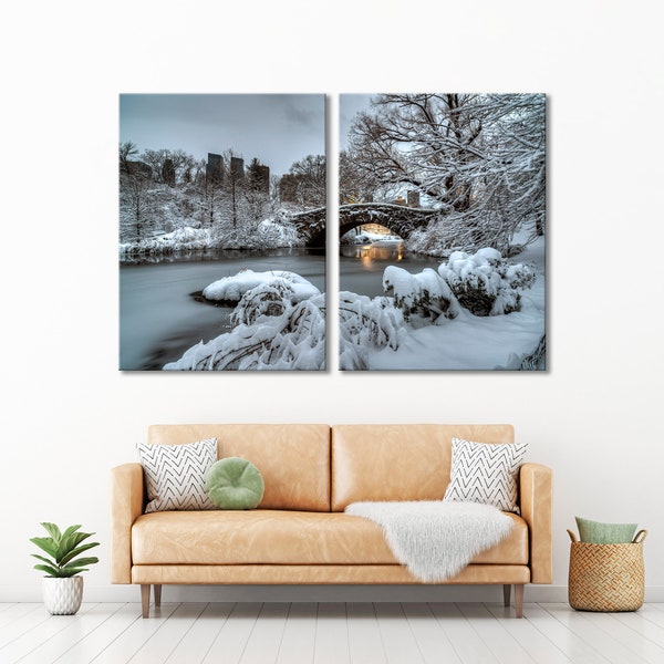 Snow Storm Decor Art, New York City Print Art, Central Park New York City Canvas Art, Gapstow Bridge Large Canvas, Winter New York Decor Art