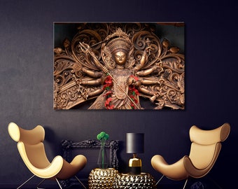 Goddess Durga Canvas Print, India Print Wall Art, Religion Temples Canvas Print Art, Sculpture India Wall Art, Durga Puja Great Paintings