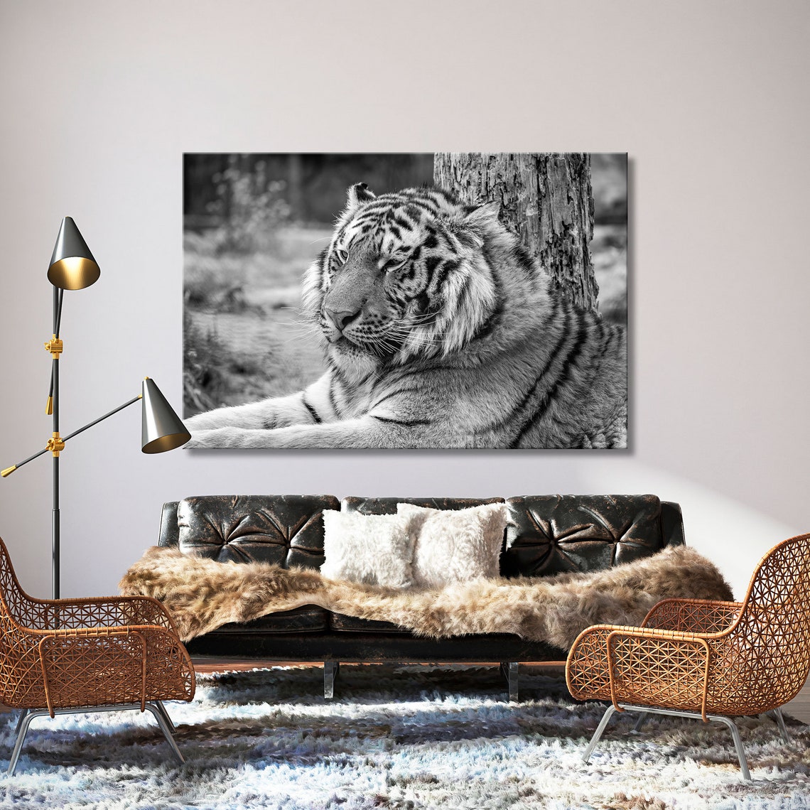 Tiger Canvas Art Tiger Canvas Wall Art Black Gray Print BW Etsy