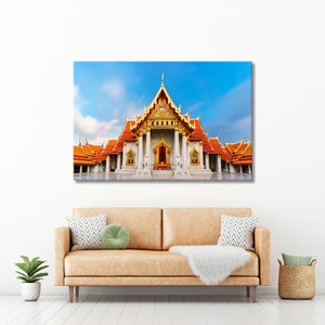 Wat Benchamabophit Dusitvanaram Canvas Kunst aan de Muur, Boeddhistische Tempel Canvas Print, Architectuur Kunst aan de muur, Marmeren Tempel Canvas Print Art