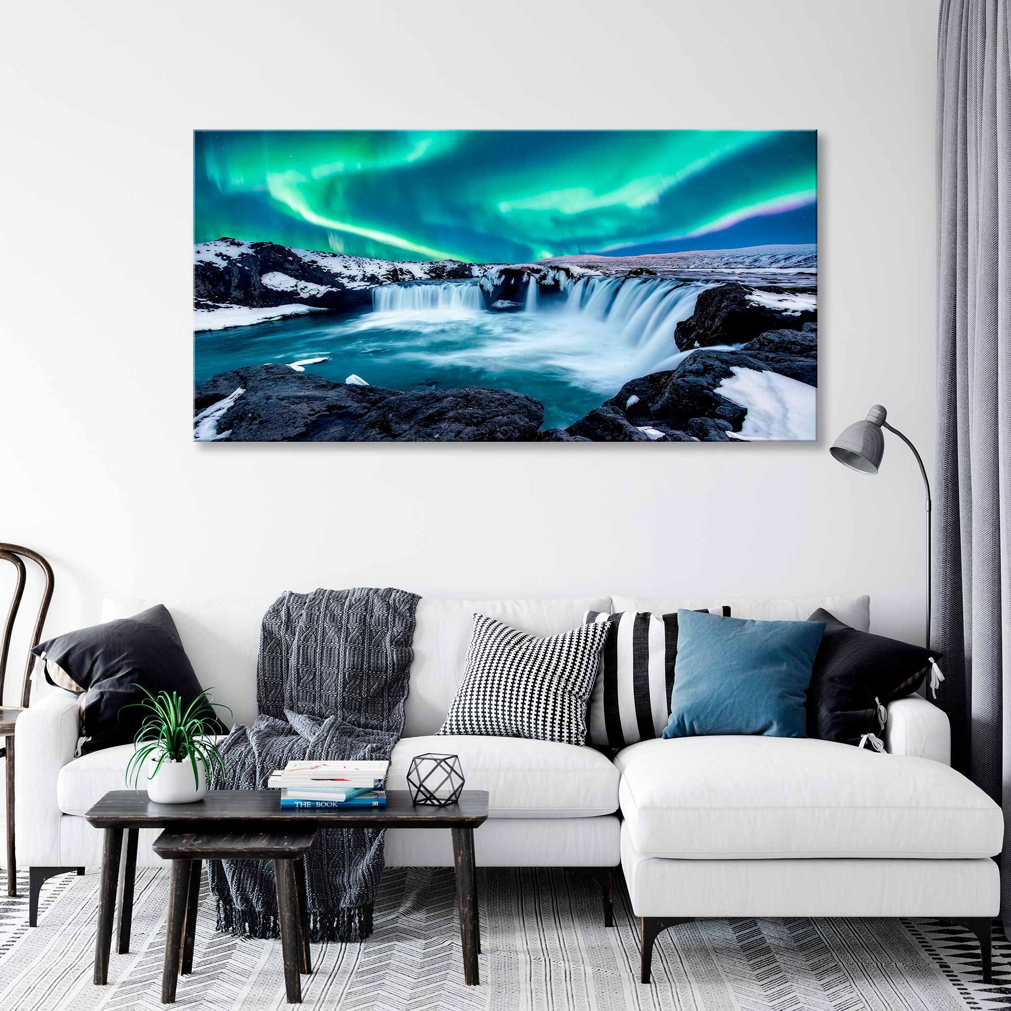 Godafoss Waterfall Canvas Print, Iceland Northern Lights Wall Art - Etsy