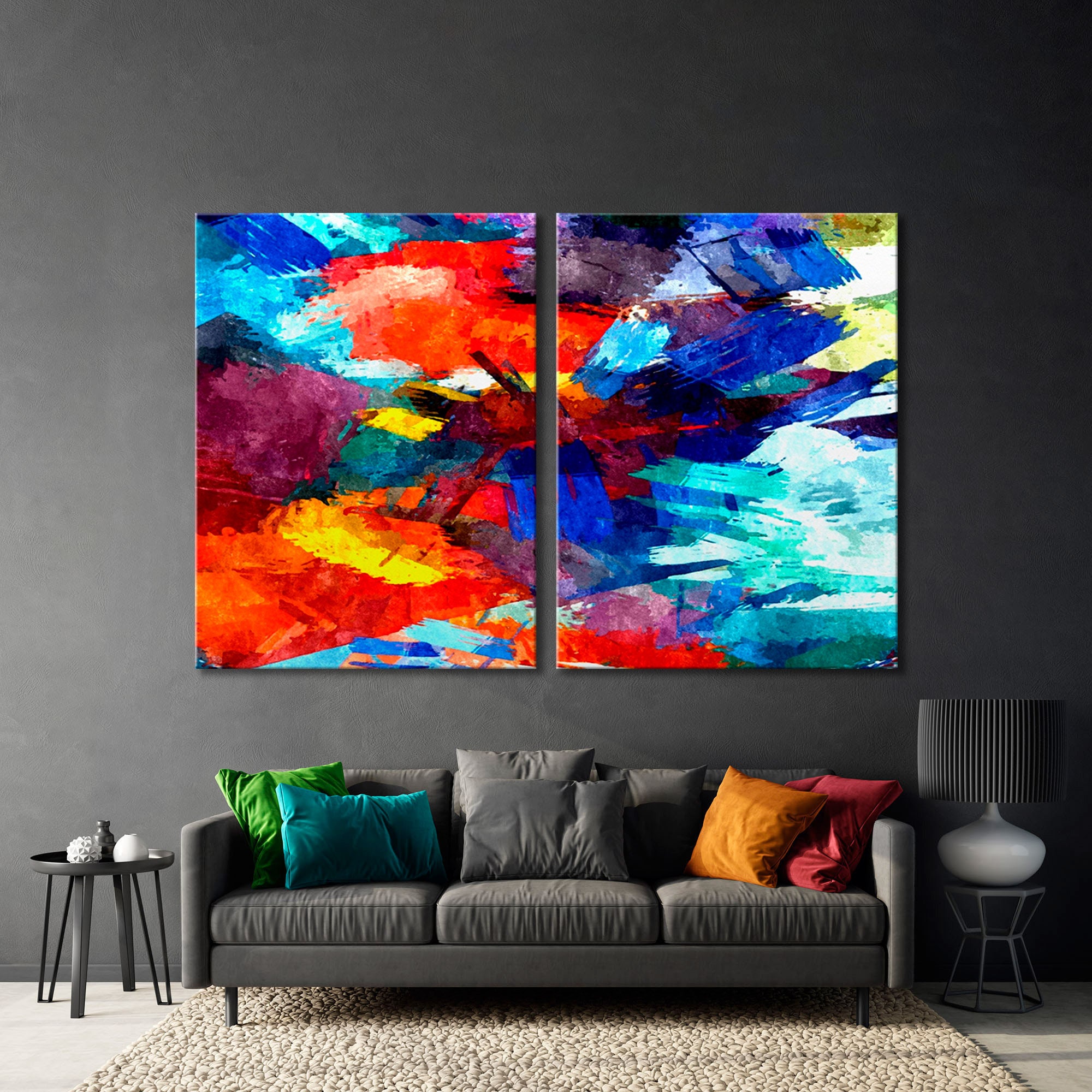 Abstract Red and Blue Cotton Canvas Print Wall Art - Etsy