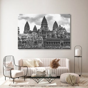 Angkor Wat WallArt, BW Angkor Wat Print Art, Architecture WallArt, Cambodia Wall Art, Cambodia Print Art, Angkor Wat Printable, 5 Panel Art