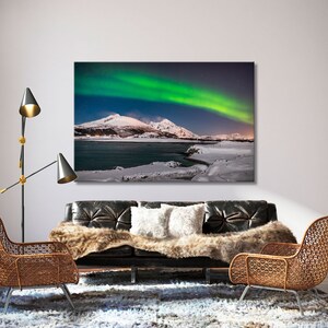 Landscape Canvas Print, Sky Canvas Art, Aurora Borealis Canvas Art, Clouds Canvas Art, Mountains Wall Art, Scenery Wall Art, Lake WallArt