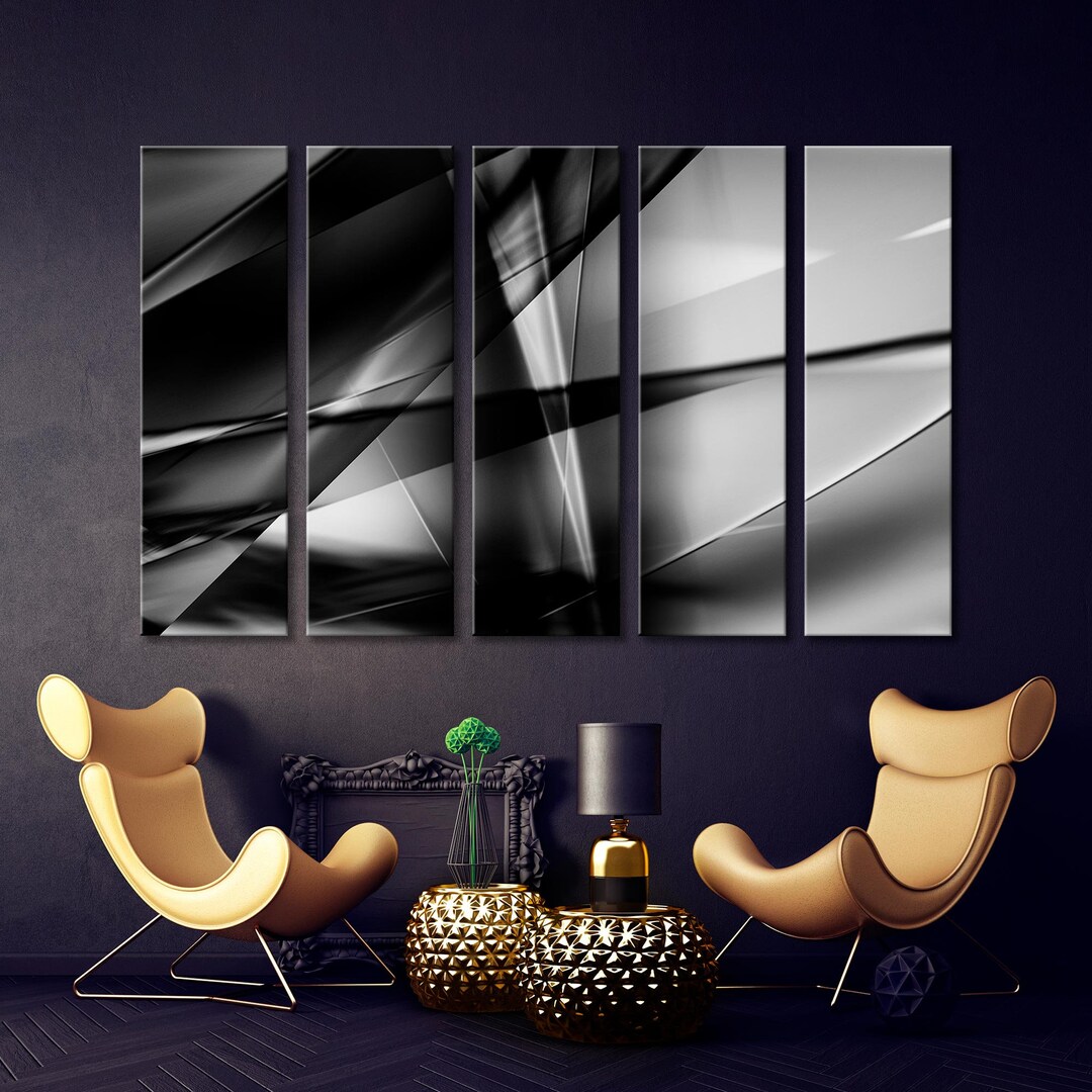 Gray Decor Canvas Wall, BW Print Art, Metallic Canvas Print Art
