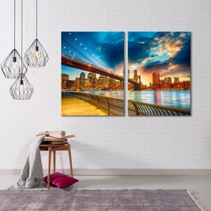 Manhattan NY Canvas Art, NY Canvas Print, Skyscraper Wall Art, NY Skyline  Wall Art, Brooklyn Bridge Canvas Art, Сityscape Canvas Print,
