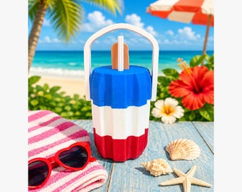 Enfriador de latas de helado con tapa de pajita / Soporte para bebidas de paletas heladas con diseño patriótico, accesorio para barbacoa de verano